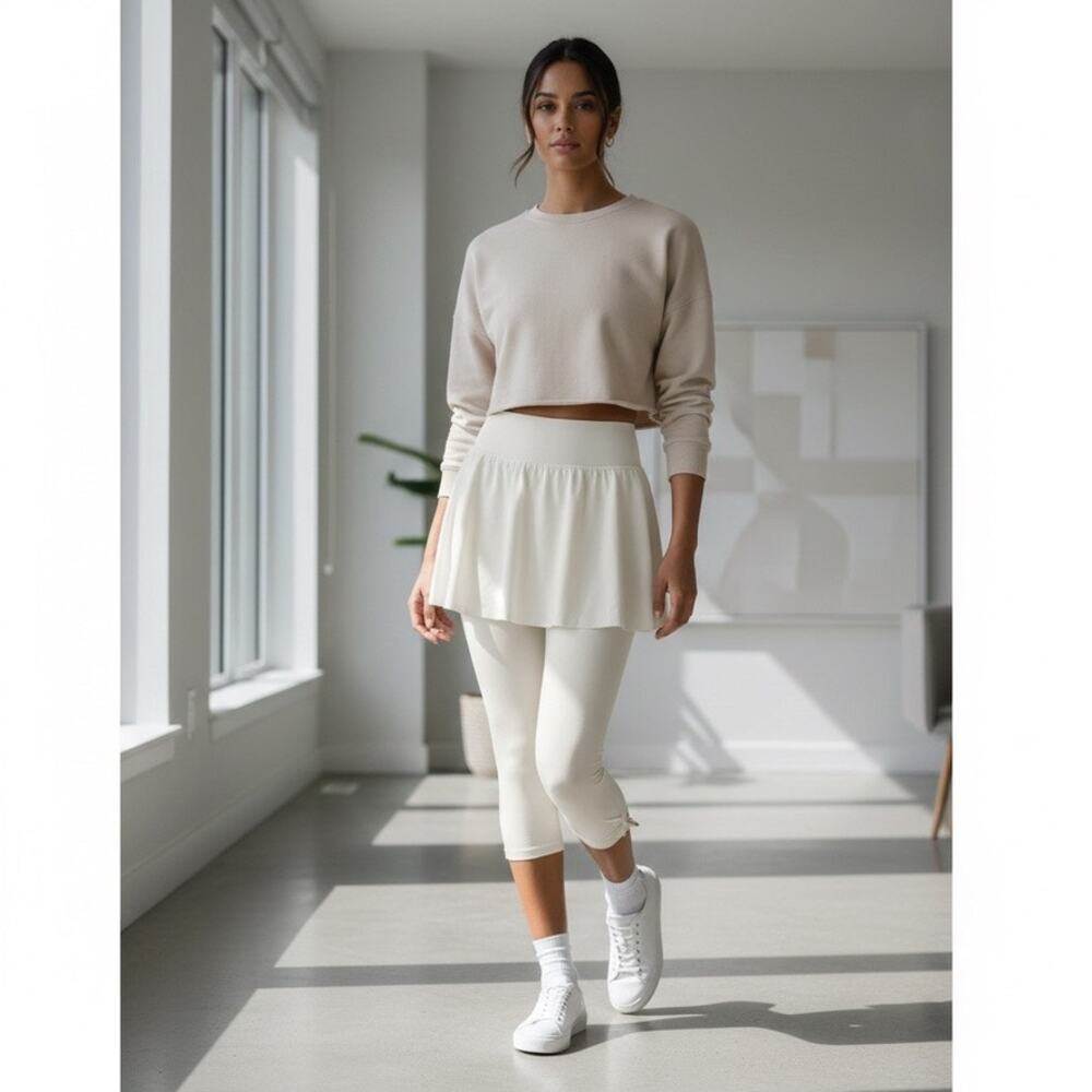 NEW Spanx Booty Boost Skirted Leggings White Cloud 1X Sculpting Athleisure